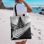 New Zealand Silver Fern Tote Bag Maori Koru Mixed Taniko Pattern - Aussie Hoodie