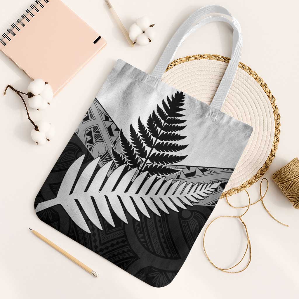 New Zealand Silver Fern Tote Bag Maori Koru Mixed Taniko Pattern - Aussie Hoodie