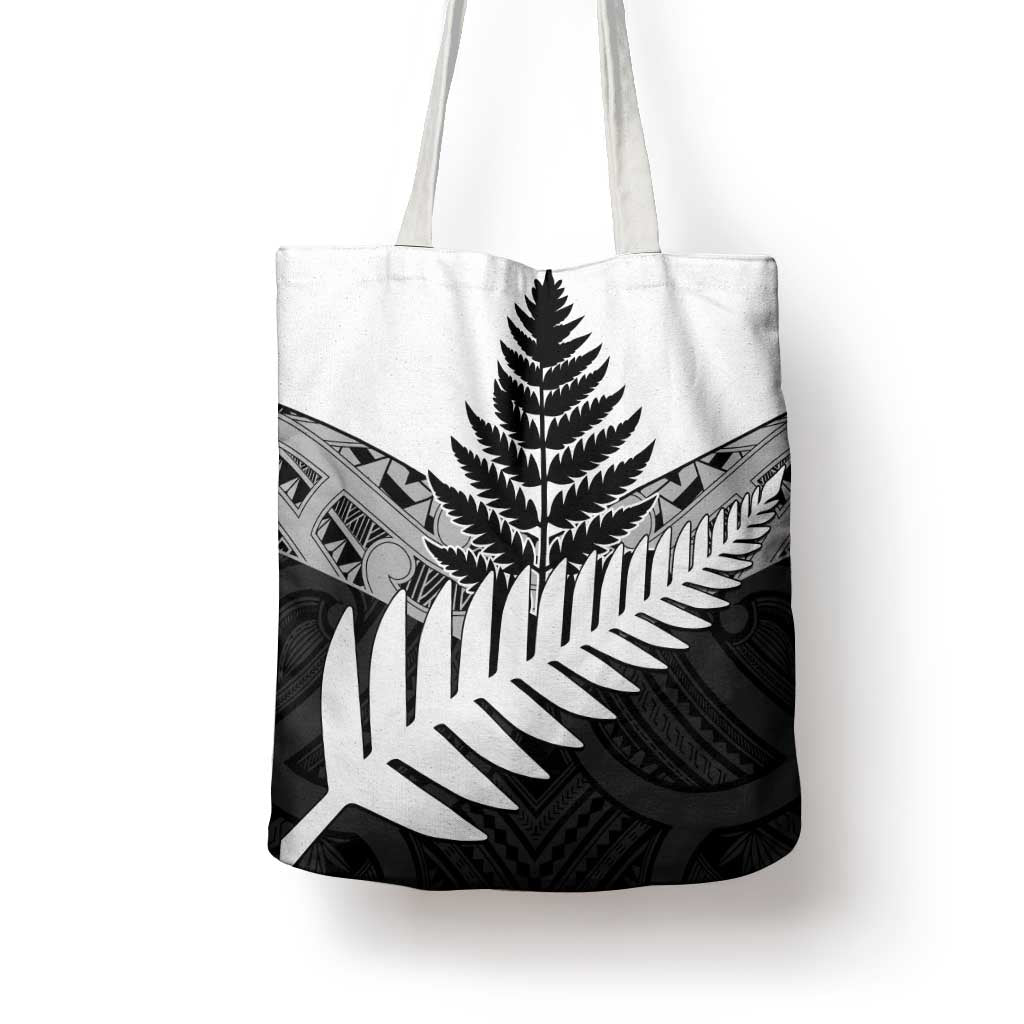 New Zealand Silver Fern Tote Bag Maori Koru Mixed Taniko Pattern - Aussie Hoodie