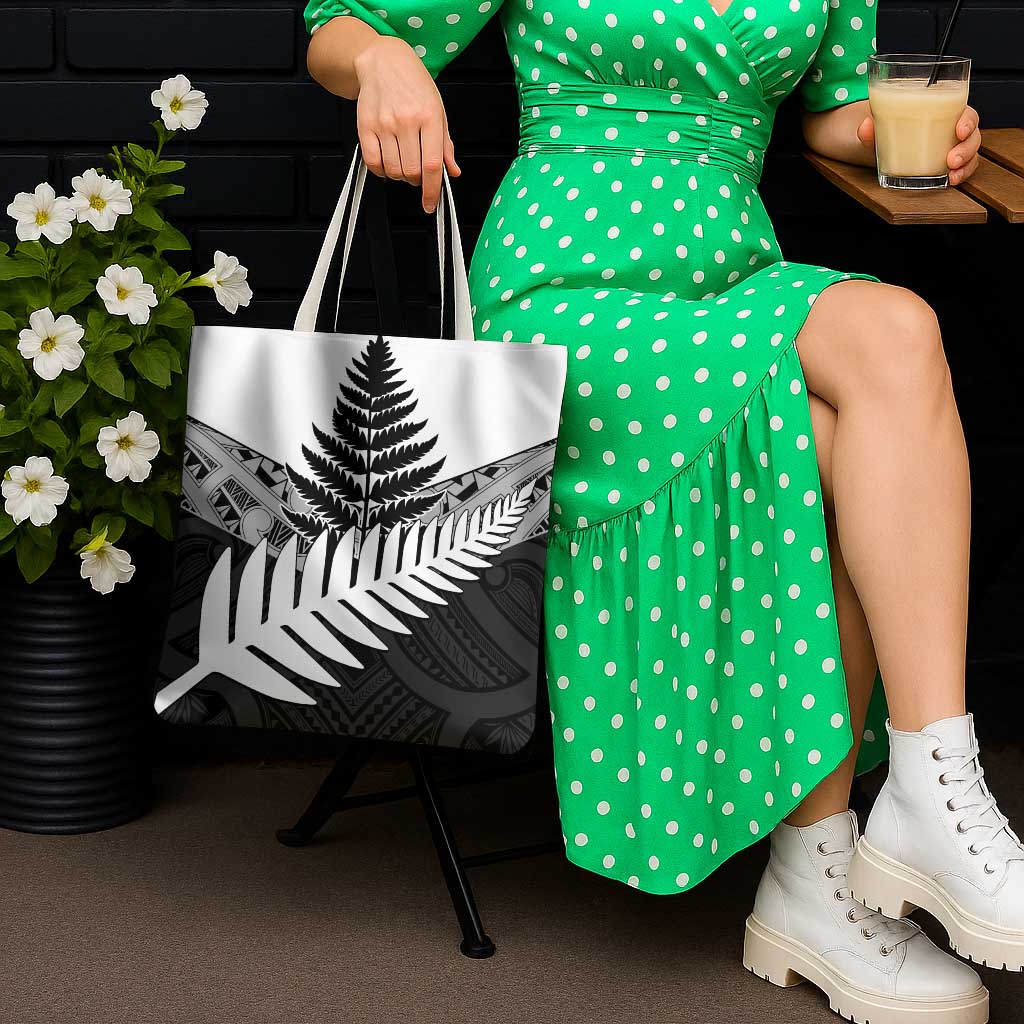 New Zealand Silver Fern Tote Bag Maori Koru Mixed Taniko Pattern - Aussie Hoodie