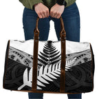 New Zealand Silver Fern Travel Bag Maori Koru Mixed Taniko Pattern - Aussie Hoodie