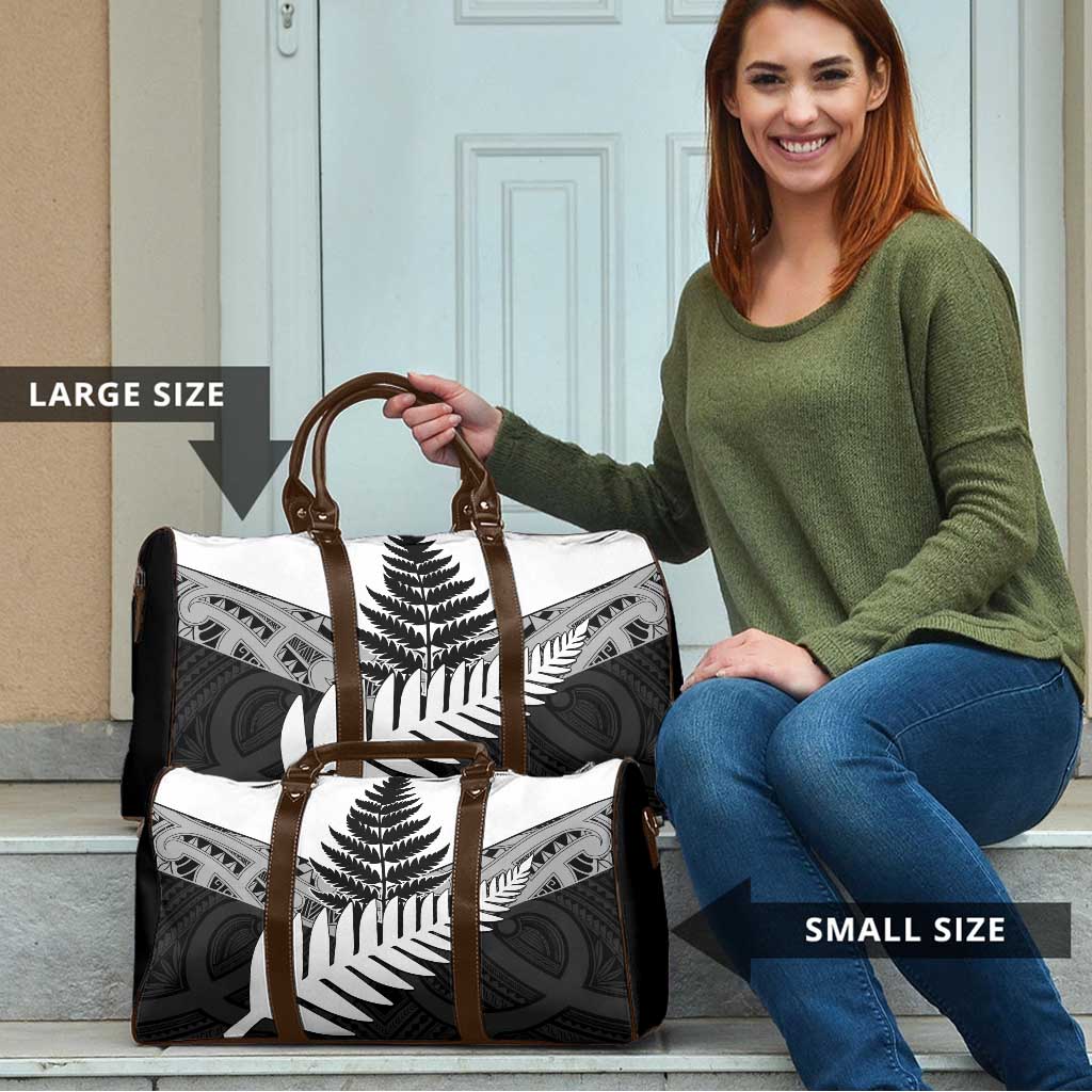 New Zealand Silver Fern Travel Bag Maori Koru Mixed Taniko Pattern - Aussie Hoodie