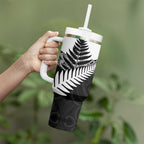 New Zealand Silver Fern Tumbler With Handle Maori Koru Mixed Taniko Pattern