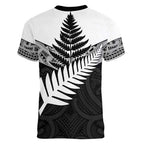 New Zealand Silver Fern Women V-Neck T-Shirt Maori Koru Mixed Taniko Pattern