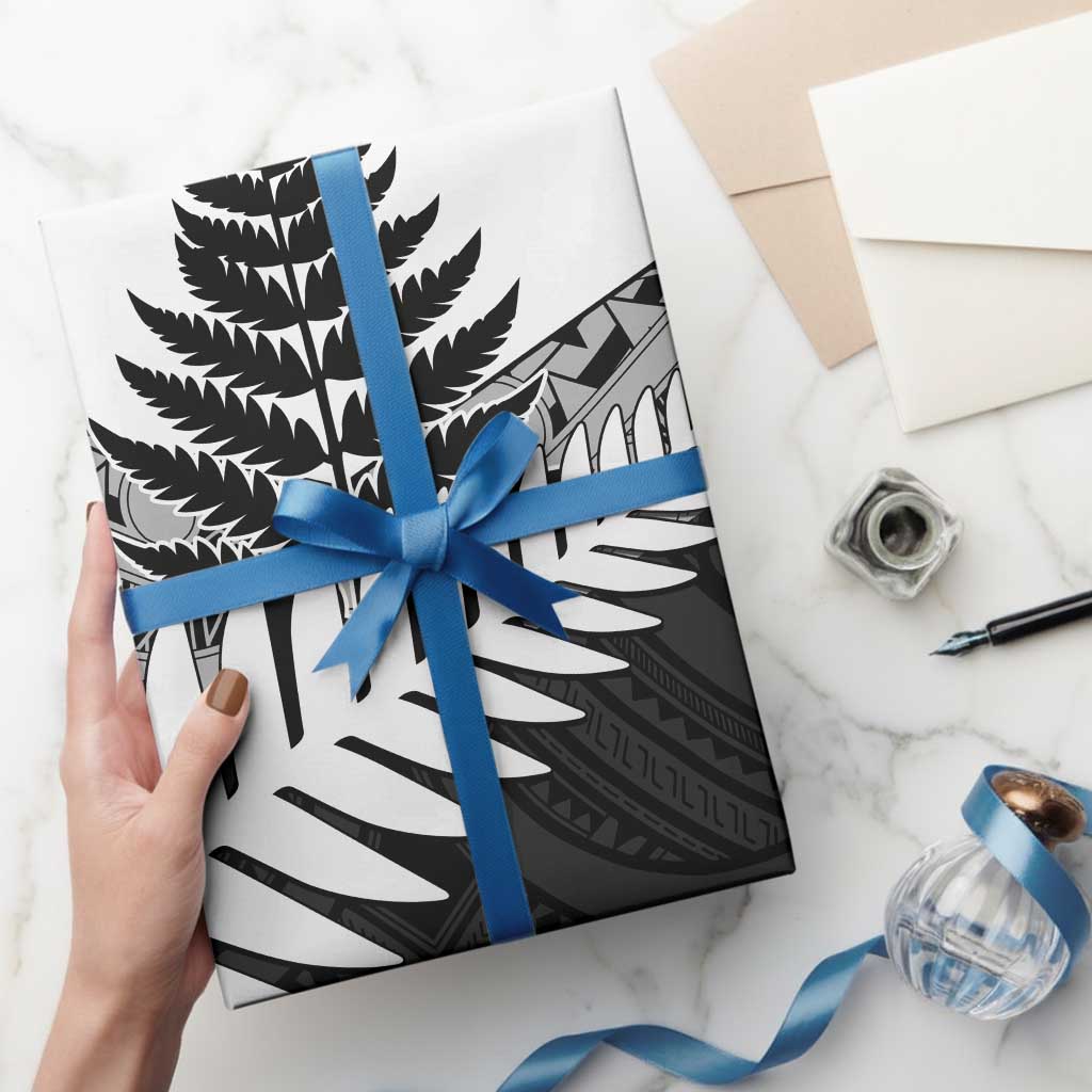 New Zealand Silver Fern Wrapping Paper Maori Koru Mixed Taniko Pattern - Aussie Hoodie