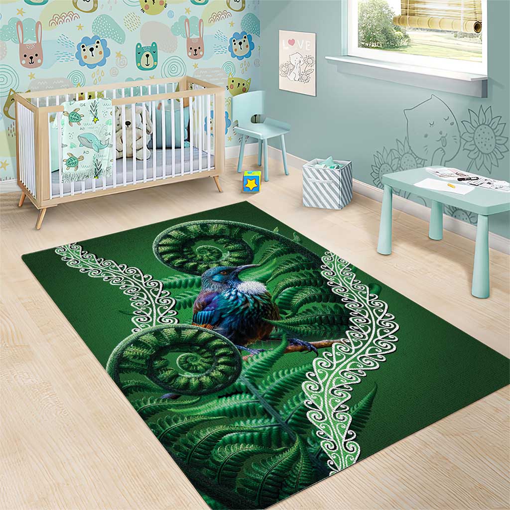 Tui Bird Koru Silver Fern Aotearoa Area Rug