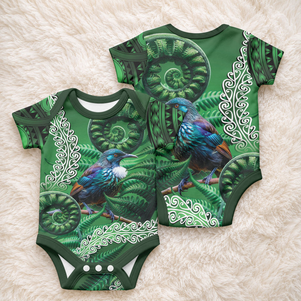 Tui Bird Koru Silver Fern Aotearoa Baby Onesie