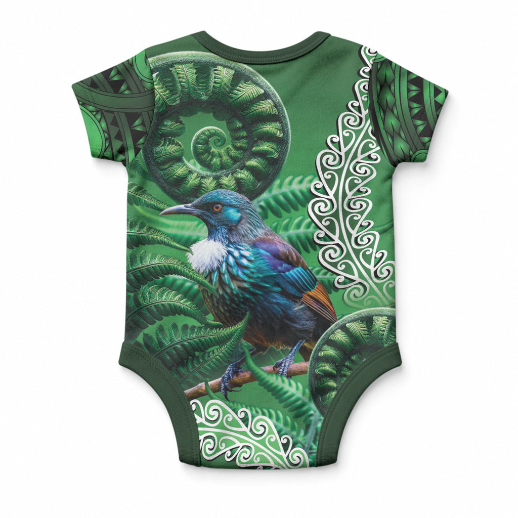 Tui Bird Koru Silver Fern Aotearoa Baby Onesie