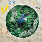 Tui Bird Koru Silver Fern Aotearoa Beach Blanket
