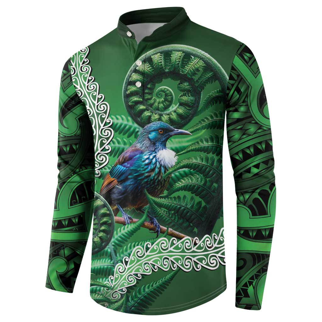 Tui Bird Koru Silver Fern Aotearoa Button Sweatshirt
