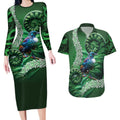 Tui Bird Koru Silver Fern Aotearoa Couples Matching Long Sleeve Bodycon Dress and Hawaiian Shirt