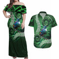 Tui Bird Koru Silver Fern Aotearoa Couples Matching Off Shoulder Maxi Dress and Hawaiian Shirt