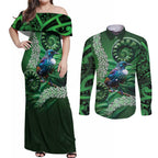 Tui Bird Koru Silver Fern Aotearoa Couples Matching Off Shoulder Maxi Dress and Long Sleeve Button Shirt
