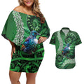 Tui Bird Koru Silver Fern Aotearoa Couples Matching Off Shoulder Short Dress and Hawaiian Shirt