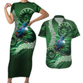 Tui Bird Koru Silver Fern Aotearoa Couples Matching Short Sleeve Bodycon Dress and Hawaiian Shirt