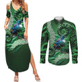 Tui Bird Koru Silver Fern Aotearoa Couples Matching Summer Maxi Dress and Long Sleeve Button Shirt