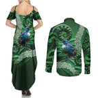 Tui Bird Koru Silver Fern Aotearoa Couples Matching Summer Maxi Dress and Long Sleeve Button Shirt