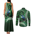 Tui Bird Koru Silver Fern Aotearoa Couples Matching Tank Maxi Dress and Long Sleeve Button Shirt