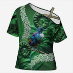 Tui Bird Koru Silver Fern Aotearoa Cross Shoulder Shirt