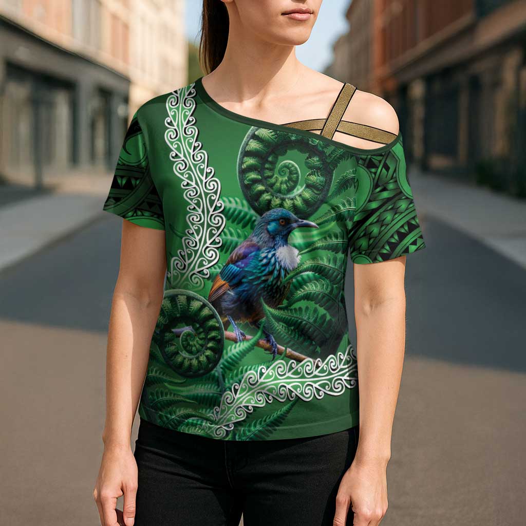 Tui Bird Koru Silver Fern Aotearoa Cross Shoulder Shirt