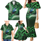 Tui Bird Koru Silver Fern Aotearoa Family Matching Mermaid Dress and Hawaiian Shirt