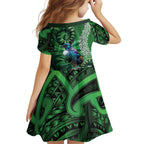 Tui Bird Koru Silver Fern Aotearoa Family Matching Off The Shoulder Long Sleeve Dress and Hawaiian Shirt