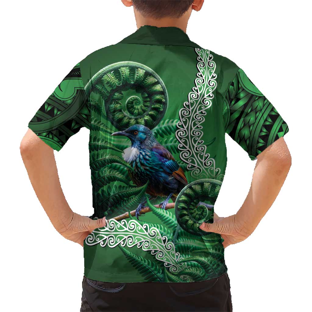 Tui Bird Koru Silver Fern Aotearoa Family Matching Off Shoulder Maxi Dress and Hawaiian Shirt