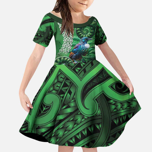 Tui Bird Koru Silver Fern Aotearoa Family Matching Off Shoulder Maxi Dress and Hawaiian Shirt