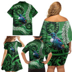 Tui Bird Koru Silver Fern Aotearoa Family Matching Off Shoulder Short Dress and Hawaiian Shirt