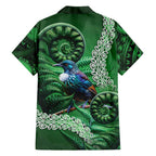 Tui Bird Koru Silver Fern Aotearoa Family Matching Off Shoulder Short Dress and Hawaiian Shirt