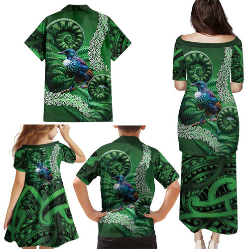 Tui Bird Koru Silver Fern Aotearoa Family Matching Puletasi and Hawaiian Shirt
