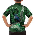 Tui Bird Koru Silver Fern Aotearoa Family Matching Short Sleeve Bodycon Dress and Hawaiian Shirt