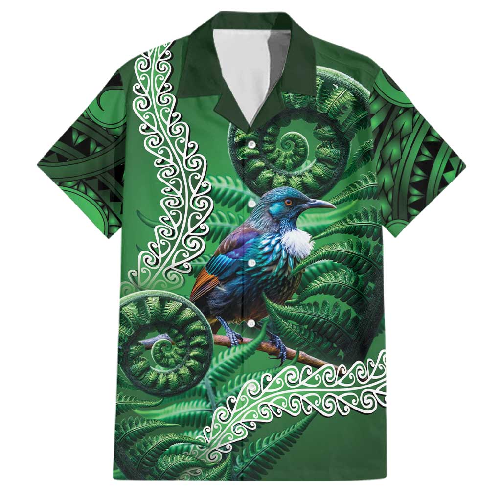 Tui Bird Koru Silver Fern Aotearoa Family Matching Short Sleeve Bodycon Dress and Hawaiian Shirt