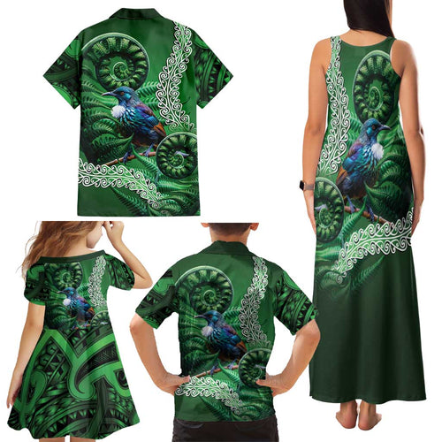 Tui Bird Koru Silver Fern Aotearoa Family Matching Tank Maxi Dress and Hawaiian Shirt