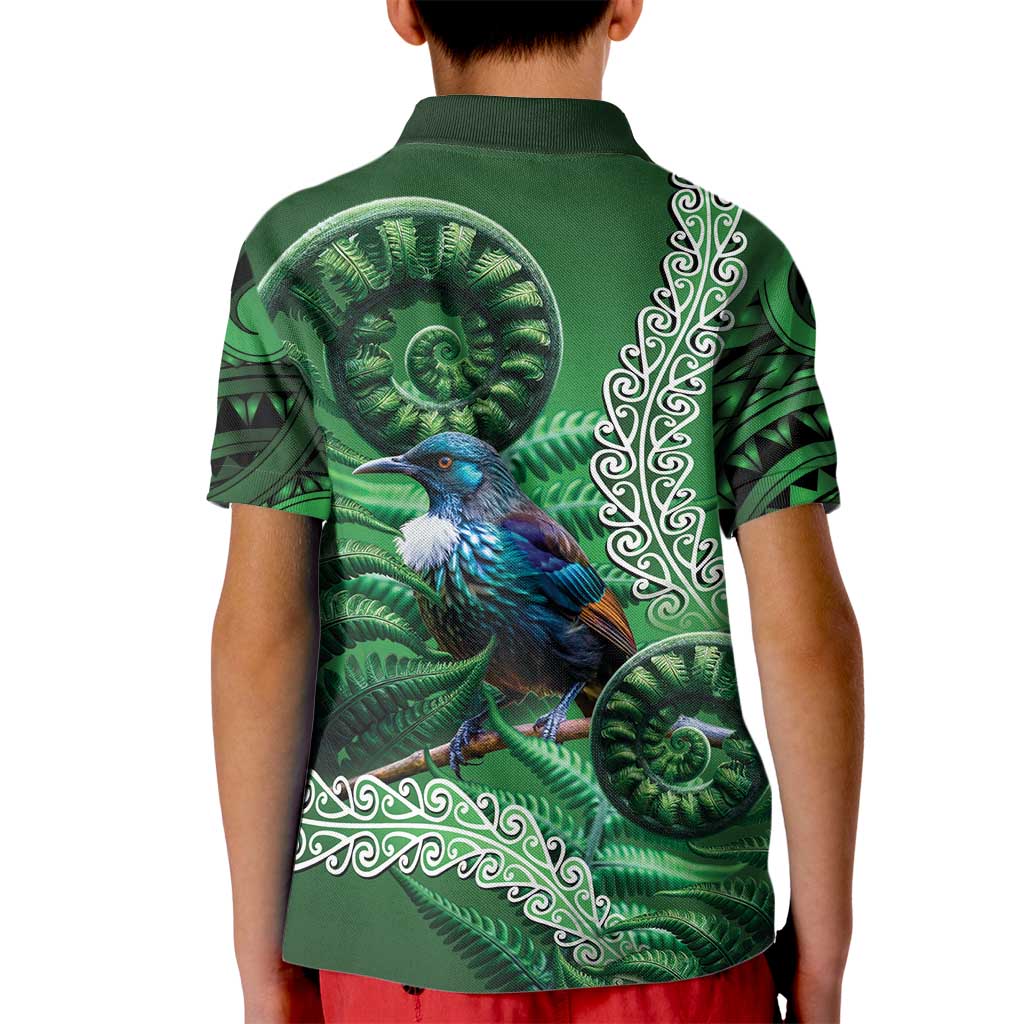 Tui Bird Koru Silver Fern Aotearoa Kid Polo Shirt