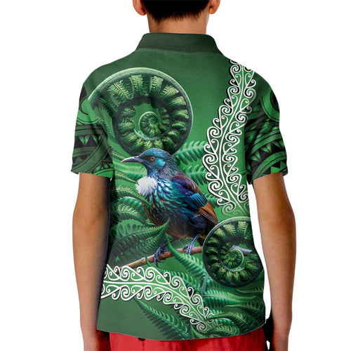 Tui Bird Koru Silver Fern Aotearoa Kid Polo Shirt