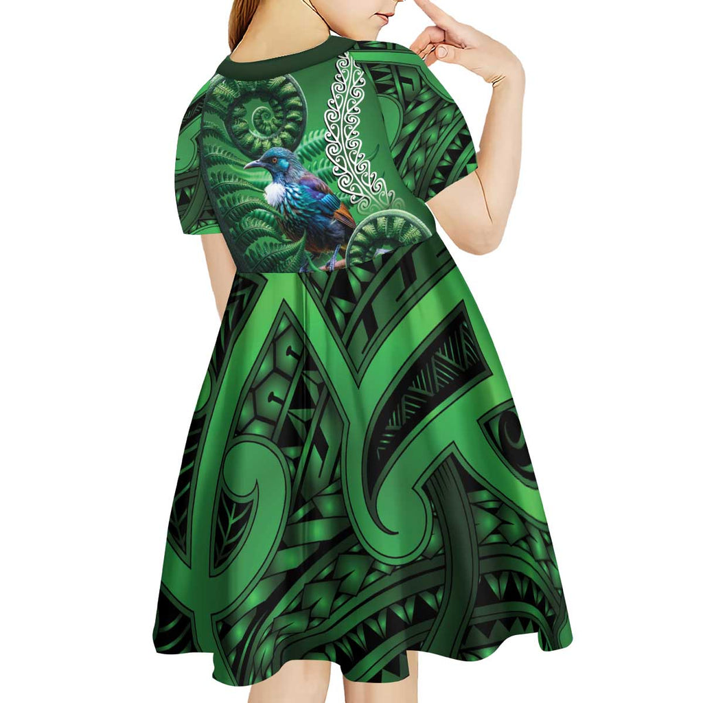 Tui Bird Koru Silver Fern Aotearoa Kid Short Sleeve Dress
