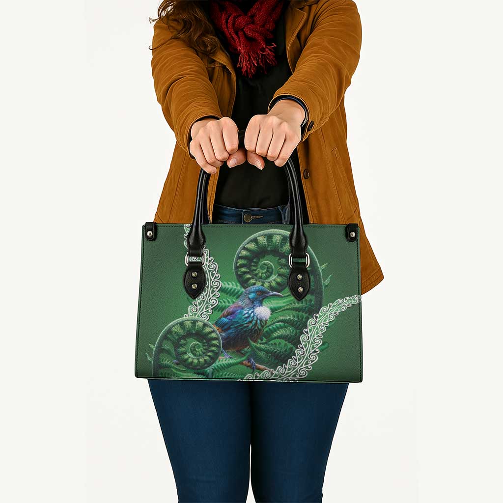 Tui Bird Koru Silver Fern Aotearoa Leather Bag
