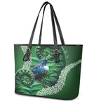 Tui Bird Koru Silver Fern Aotearoa Leather Tote Bag