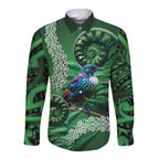Tui Bird Koru Silver Fern Aotearoa Long Sleeve Button Shirt