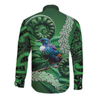 Tui Bird Koru Silver Fern Aotearoa Long Sleeve Button Shirt