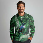 Tui Bird Koru Silver Fern Aotearoa Long Sleeve Polo Shirt