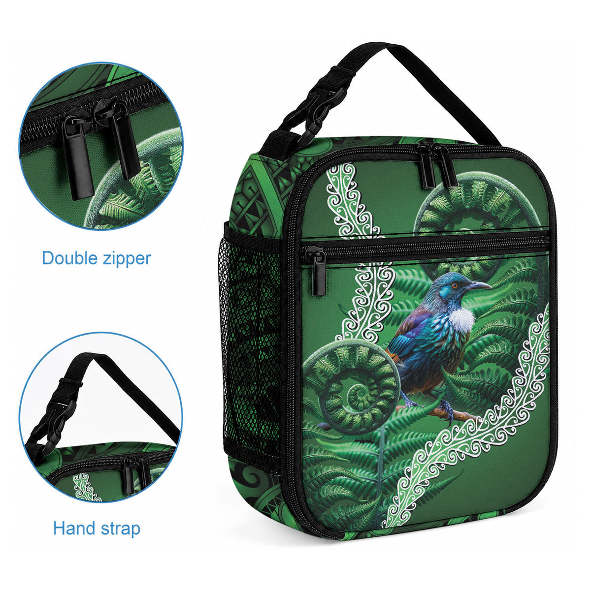 Tui Bird Koru Silver Fern Aotearoa Lunch Bag