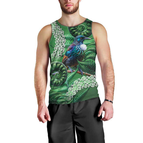 Tui Bird Koru Silver Fern Aotearoa Men Tank Top