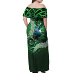 Tui Bird Koru Silver Fern Aotearoa Off Shoulder Maxi Dress