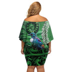 Tui Bird Koru Silver Fern Aotearoa Off Shoulder Short Dress