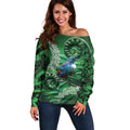 Tui Bird Koru Silver Fern Aotearoa Off Shoulder Sweater
