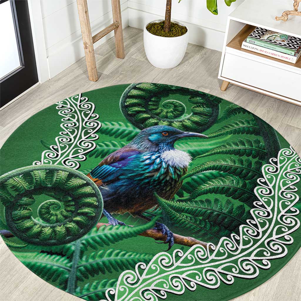 Tui Bird Koru Silver Fern Aotearoa Round Carpet