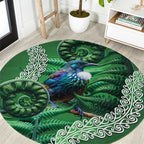 Tui Bird Koru Silver Fern Aotearoa Round Carpet