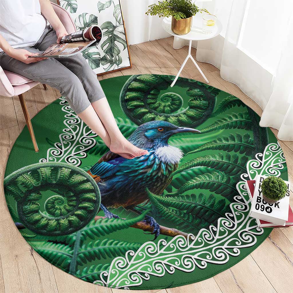 Tui Bird Koru Silver Fern Aotearoa Round Carpet